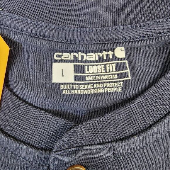 Carhartt Men's Large Long Sleeve Heavyweight Henley Loose Fit Navy - Picture 7 of 9